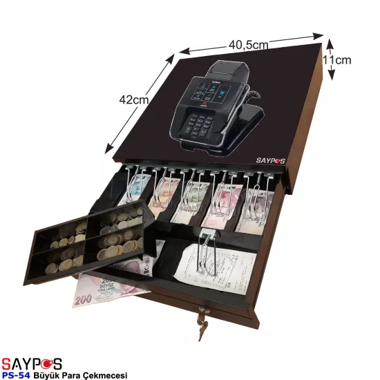 Slip Gözlü MX915 Yazarkasa Uyumlu 5 Geniş Kağıt Para Gözlü Büyük Para Çekmecesi 40,5x42x11cm