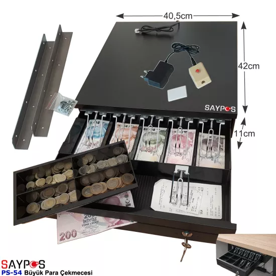 Açma Butonlu ve Montaj Askılı (Takım) Slip Gözlü 5 Kağıt Para Bölmeli Para Çekmecesi 40,5x42x11cm