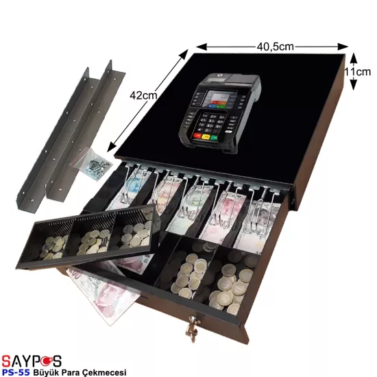 İngenico Uyumlu ve Montaj Askılı 5 Geniş Kağıt Para Gözlü Büyük Para Çekmecesi 40,5x42x11cm