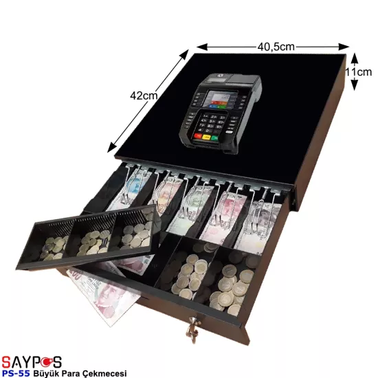 İngenico Yazarkasa Uyumlu 5 Geniş Kağıt Para Gözlü Büyük Para Çekmecesi 40,5x42x11cm