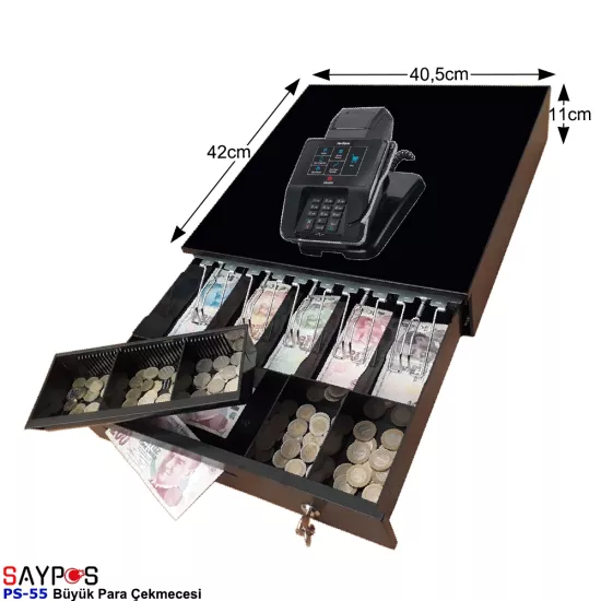 MX915 Yazarkasa Uyumlu 5 Geniş Kağıt Para Gözlü Büyük Para Çekmecesi 40,5x42x11cm