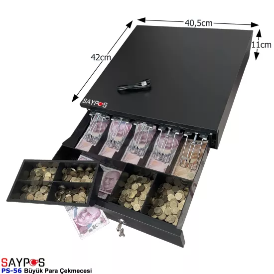 5 Geniş Kağıt Para Gözlü Anahtardan ve Yazarkasa Postan Açılır Büyük Para Çekmecesi 40,5x42x11cm