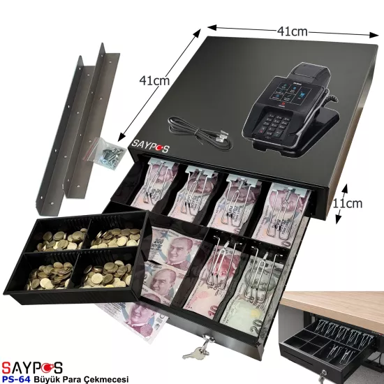 6 Banknot Gözlü Montaj Askılı ve MX915 Yazarkasa Pos Uyumlu Büyük Para Çekmecesi 41x41x11cm