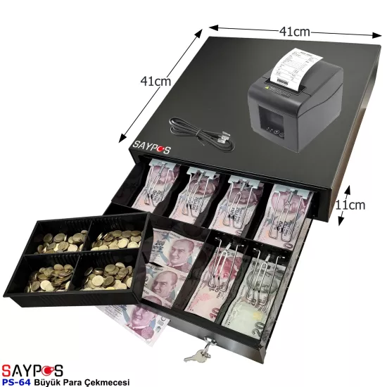 6 Banknot Gözlü 12V Fiş Yazıcılarla Uyumlu Pos Sistemiyle Entegre Büyük Para Çekmecesi 41x41x11cm