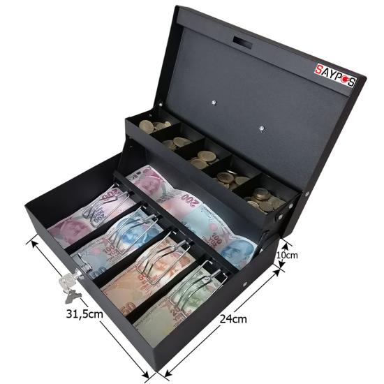 Saypos Metal Para Kasası 4 Banknot 5 Madeni Gözlü Kulplu Para Kutusu