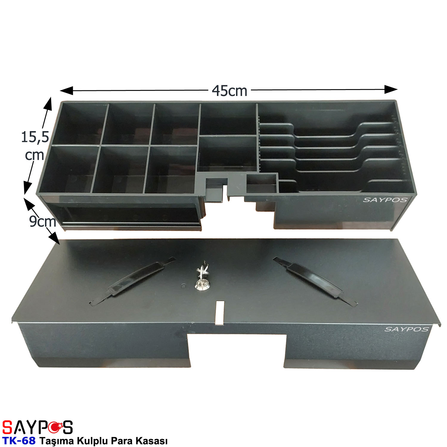 Saypos%20TK68%20Para%20Kasası%20Taşıma%20Kulplu%206%20Banknot%208%20Madeni%20Para%20Gözlü%2045x15,5x9cm