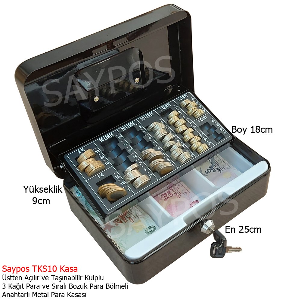 Saypos%20Orta%20Boy%20Metal%20Bozuk%20Para%20Kasası%203%20Banknot%20Gözlü%20Taşınabilir%20Para%20Kutusu%2025x18x9cm