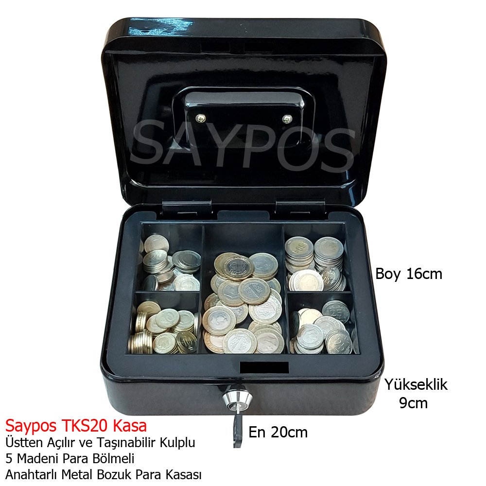 Saypos%20Mini%20Bozuk%20Para%20Kasası%205%20Madeni%20Para%20Gözlü%20Taşınabilir%20Metal%20Para%20Kutusu%2020x16x9cm