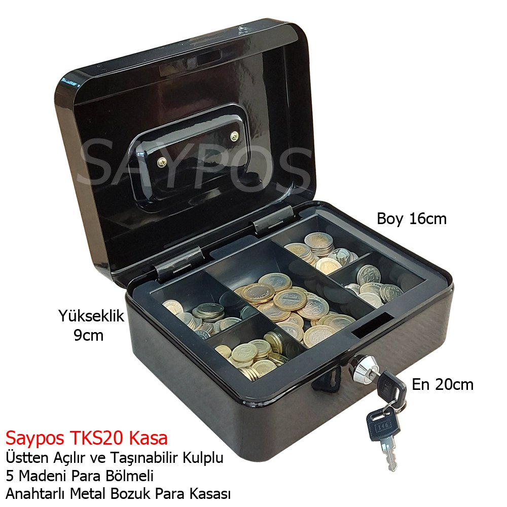 Saypos%20Mini%20Bozuk%20Para%20Kasası%205%20Madeni%20Para%20Gözlü%20Taşınabilir%20Metal%20Para%20Kutusu%2020x16x9cm