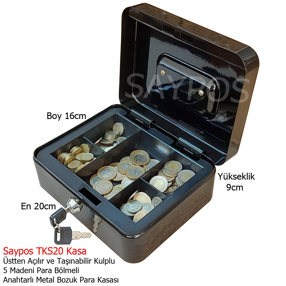 Saypos%20Mini%20Bozuk%20Para%20Kasası%205%20Madeni%20Para%20Gözlü%20Taşınabilir%20Metal%20Para%20Kutusu%2020x16x9cm