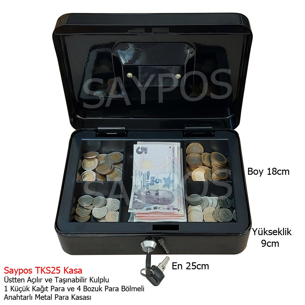 Saypos%20Taşınabilir%20Metal%20Para%20Kasası%201%20Banknot%204%20Madeni%20Para%20Gözlü%20Orta%20Boy%2025x18x9cm
